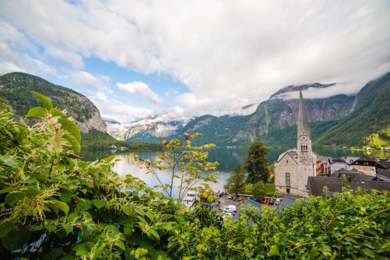 church and mountain view