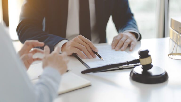 Lawyer consulting with client
